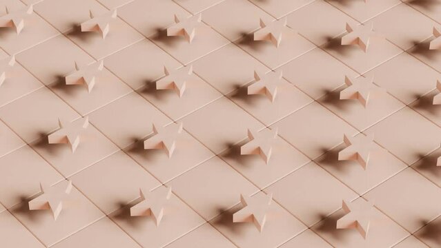 Abstract 3D animation: Rows of Peach-Colored Stars Moving Towards Each Other