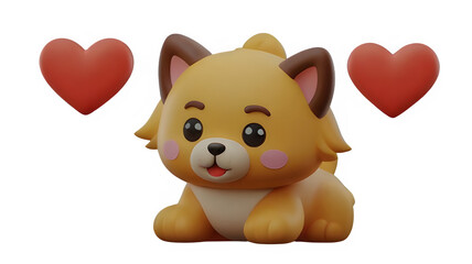 Simple fat cute funny kawaii fluffy cartoon orange corgi puppy, dot eyes, red tongue sticking out of mouth in standing playful pose. Lovely adorable pet minimal style. 3d render isolated transparent.