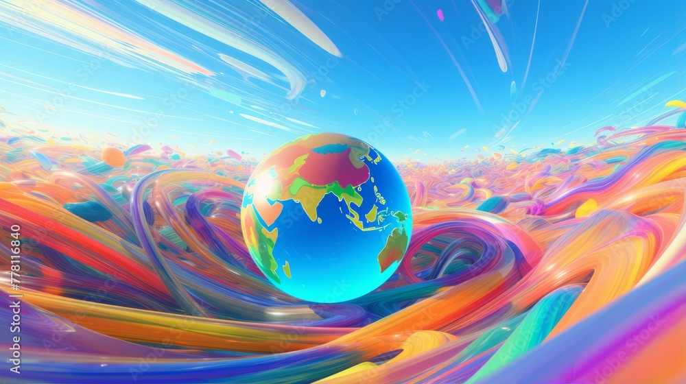 Poster a 3d rendering of a colorful hyper zoomed world