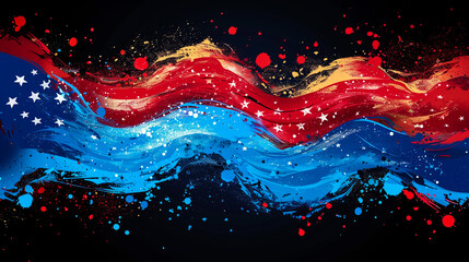 American flag made from colored abstract silk on black background-3D illustration - obrazy, fototapety, plakaty