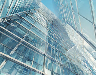 building glass perspective view morning render 3d background business real downtown window surface...