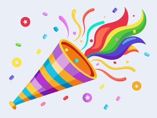 Colorful Party Horn Blower with Confetti - obrazy, fototapety, plakaty