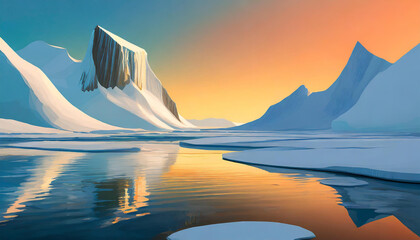 Global warming effect on polar fauna, melting ice habitats, minimalist - obrazy, fototapety, plakaty