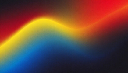 Grainy gradient background blue yellow red abstract glowing color wave black backdrop glowing...