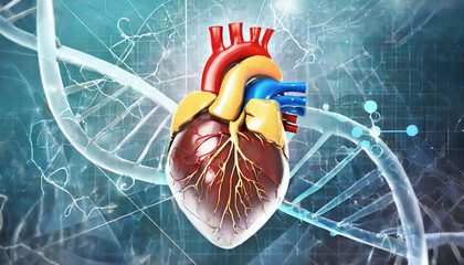 Human heart on scientific background. 3d illustration.