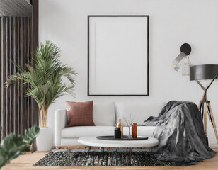 Mock up frame in home interior background, 3d render
