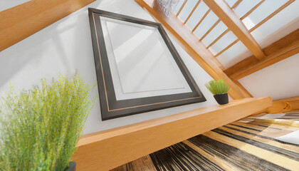 Mock up frame in home interior background, 3d rendering and low angle view perspective