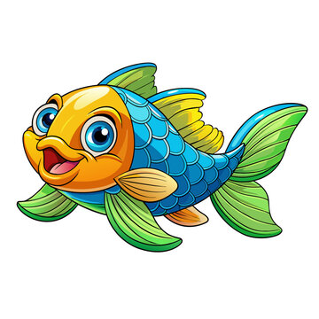 recommend clip art: A Happy Cartoon Guppy Fish on White Background