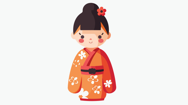 little japanese doll kawaii character flat vector isolated