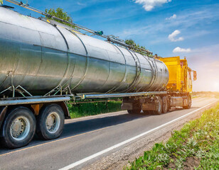 Fototapeta na wymiar Tank truck for transporting toxic cargo. Environmental protection Safeguarding against petrochemical hazards.