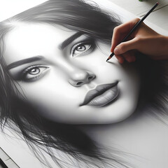 Drawing beautiful girl on wall paper 