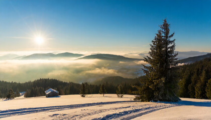 Fototapeta na wymiar winter landscape with sunrise