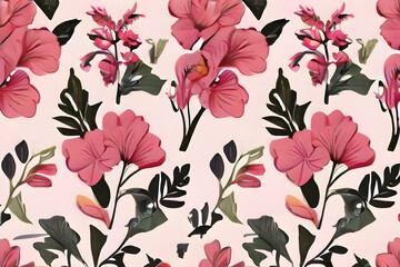 seamless pattern with pink flowers. floral, vector, leaf, wallpaperAi generated 