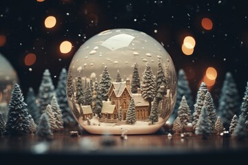 Snow globe with a charming house encapsulated inside - obrazy, fototapety, plakaty