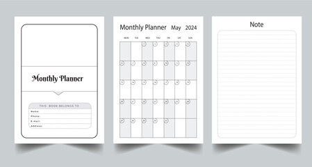 Editable monthly planner kdp Interior printable template design.