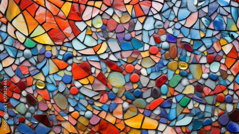 Poster mosaic of colorful elements converging into a captivating abstract