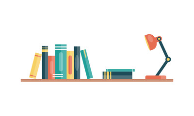 Stack of Books on the wall with bookshelves collection on white background vector illustration - obrazy, fototapety, plakaty