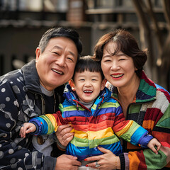 Portrait of a happy japanese family.