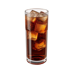 a glass of soda with ice cubes