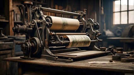 A vintage printing press, with rusted gears, old printing press, world press freedom day - obrazy, fototapety, plakaty
