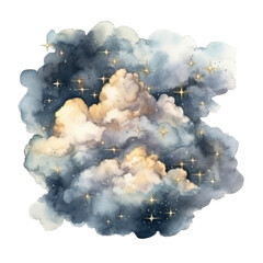 Soothing blue clouds with stars watercolor
