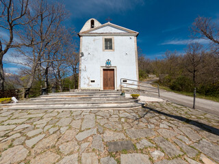 Small sanctuary of the Madonna delle Grazie located on a hill in the Molise region, Italy - 778126453