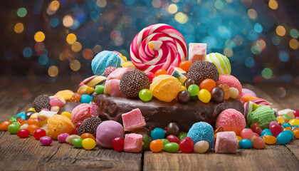 Fototapeta na wymiar Assortment of colourful, festive sweets and candy