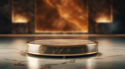 a round black and gold platform with a gold border