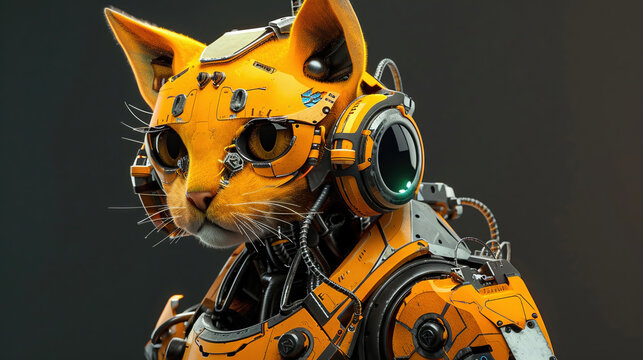 Design a trendy and unique character combining elements of both cats and robots
