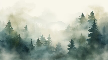 Soft watercolor texture resembling a misty forest
