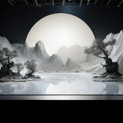 Minimalist stage design with moon as the focal point.