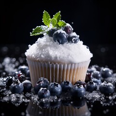a cupcake with frosting and berries