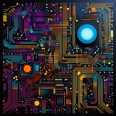 a circuit board with a round blue button