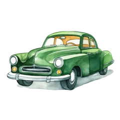 Deurstickers AI-generated watercolor Green car clip art illustration. Isolated elements on a white background. © beyouenked