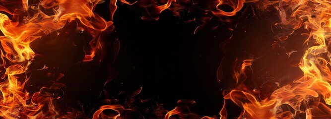 Fototapeta na wymiar A border of flames on a black background