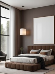 Mockup poster frame in modern bedroom interior background, interior mockup design, frame mockup