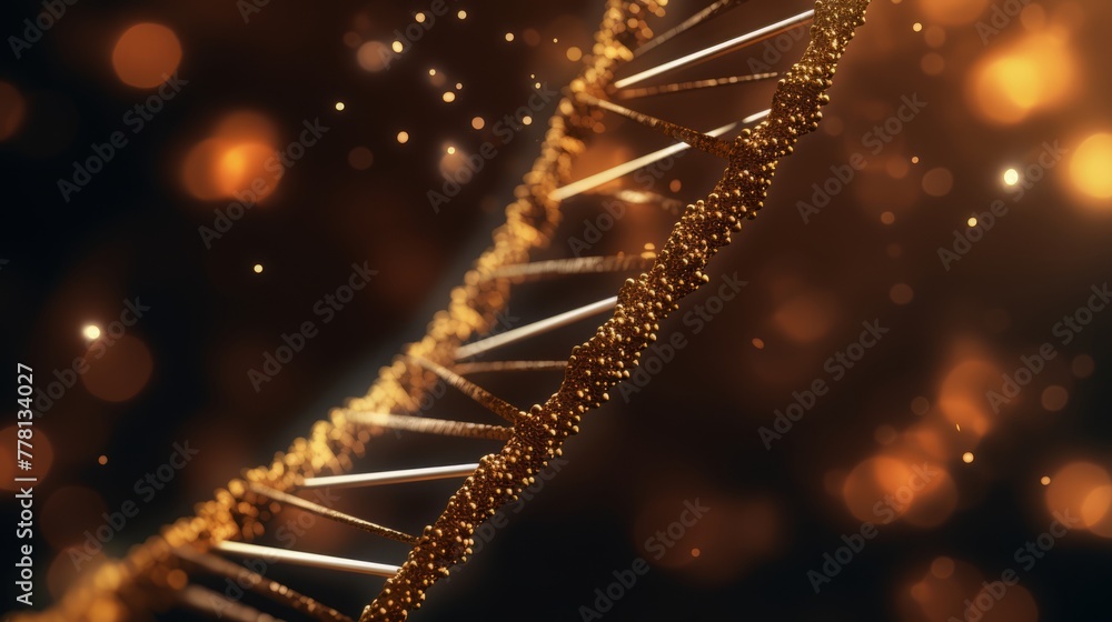 Poster closeup of a dna double helix structure on a dark background