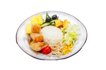 Japanese Cuisine - Shrimp Tempura with Rice and Vegetables
