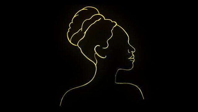 African lady look a side line art unique design golden shine animation video