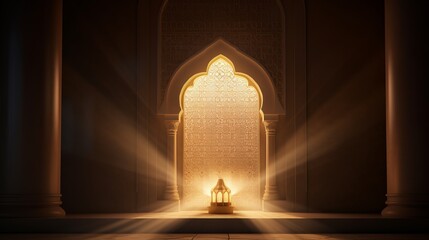 An elegant islamic prayer niche bathed in light - obrazy, fototapety, plakaty