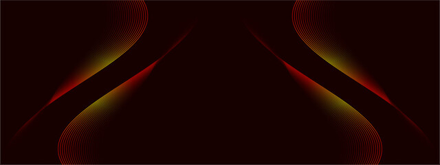 Dark red abstract background with shiny red and yellow gradient color geometric wave lines