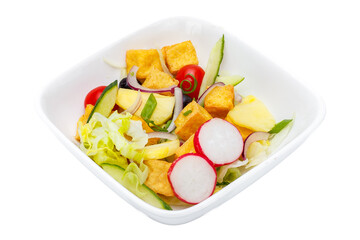 Salad with radish, cucumber, radish, onion and cheese