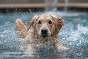Dog diving in the pool