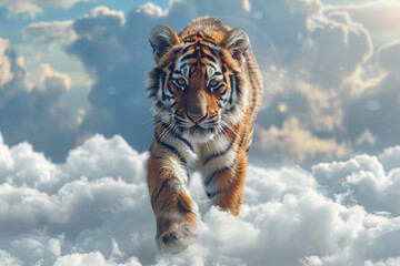 Tiger walking on the clouds
