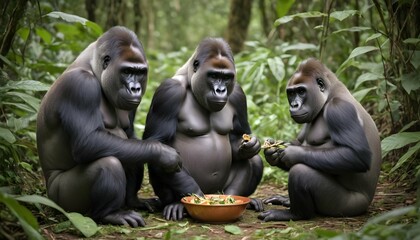 A-Family-Of-Gorillas-Sharing-A-Meal-Together-In-Th-Upscaled_2
