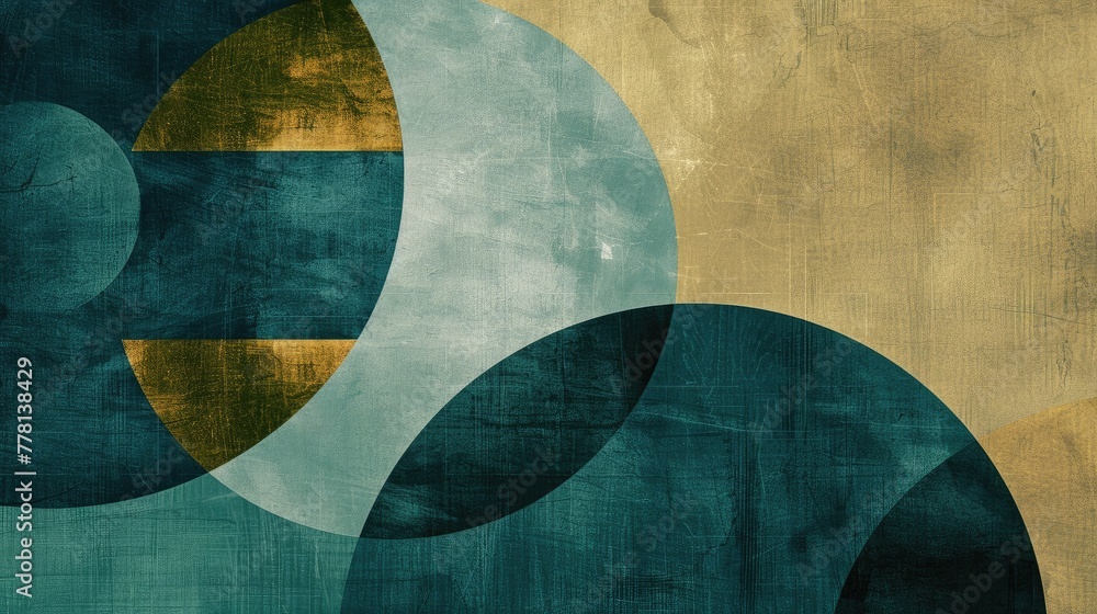 Aufkleber flowing geometric shapes in earthy green and blue tones abstract digital with asymmetric triangles c