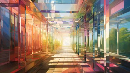 The interior of a translucent prism, capturing a plethora of rainbow spectrums.