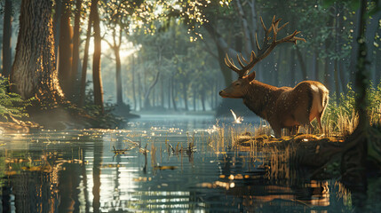 deer in the river