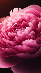Obraz premium Close-up of a vibrant pink peony against a dark background, highlighting the intricate petals and rich color.