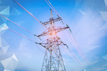 Energy distribution, transmission, electricity consumption concept. A power line on a background of...